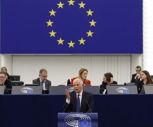 epa10467693 High Representative of the European Union for Foreign Affairs and Security Policy, Josep Borrell, gives a statement on ‘One year of Russia’s invasion and war of aggression against Ukraine’ at the European Parliament in Strasbourg, France, 15 February 2023.  EPA/JULIEN WARNAND