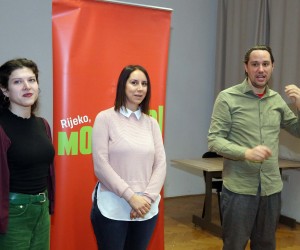 Rijeka, 17.02.2023. - Budućnost gradskog zemljišta i kompleksa Dječje bolnice Kantrida teme su tiskovne konferencije Možemo! Rijeka. Na fotografiji Iva Davorija, Hana Paleka i Nebojša Zelić.
foto HINA/ Miljenko KLEPAC/ ml