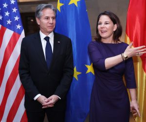 epa10473168 US Secretary of State Antony Blinken (L) and Germany's Foreign Minister Annalena Baerbock during a bilateral meeting on the sidelines of the 2023 Munich Security Conference (MSC) in Munich, Germany, 17 February 2023. More than 500 high-level international decision-makers meet at the 59th Munich Security Conference in Munich during their annual meeting from 17 to 19 February 2023 to discuss global security issues.  EPA/JOHANNES SIMON / POOL