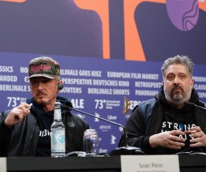 epa10474359 US directors Sean Penn (L) and Aaron Kaufman (R) speak during the press conference for the movie 'Superpower' during the 73rd Berlin International Film Festival 'Berlinale' in Berlin, Germany, 18 February 2023. The in-person event runs from 16 to 26 February 2023.  EPA/CLEMENS BILAN