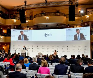 epa10474746 Britain's Prime Minister Rishi Sunak speaks at the 59th Munich Security Conference (MSC) in Munich, Germany, 18 February 2023. More than 500 high-level international decision-makers meet at the 59th Munich Security Conference in Munich during their annual meeting from 17 to 19 February 2023 to discuss global security issues.  EPA/ANNA SZILAGYI
