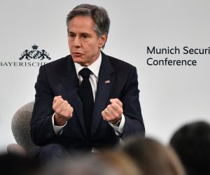 epa10475162 US Secretary of State Antony Blinken speaks during  the the 59th Munich Security Conference (MSC) in Munich, Germany, 18 February 2023. More than 500 high-level international decision-makers meet at the 59th Munich Security Conference in Munich during their annual meeting from 17 to 19 February 2023 to discuss global security issues.  EPA/ANNA SZILAGYI