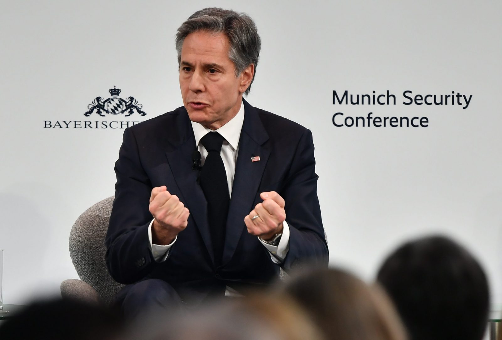 epa10475162 US Secretary of State Antony Blinken speaks during  the the 59th Munich Security Conference (MSC) in Munich, Germany, 18 February 2023. More than 500 high-level international decision-makers meet at the 59th Munich Security Conference in Munich during their annual meeting from 17 to 19 February 2023 to discuss global security issues.  EPA/ANNA SZILAGYI