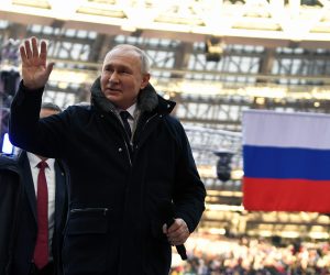 epa10483598 Russian President Vladimir Putin attends a rally-concert 'Glory to defenders of the Fatherland' dedicated to the Defender of the Fatherland Day at Luzhniki Stadium in Moscow, Russia, 22 February 2023. Defender of the Fatherland Day is marked February 23 in Russia, Belarus, Kyrgyzstan, and Tajikistan, commemorating the date in 1918 when the first mass draft into the Red Army took place in Moscow and Petrograd during the country's Civil War and war against the German Emperor.  EPA/MAXIM BLINOV/SPUTNIK/KREMLIN POOL MANDATORY CREDIT