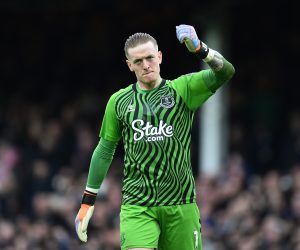 epa10447064 Everton goalkeeper Jordan Pickford reacts after the English Premier League soccer match between Everton FC and Arsenal London in Liverpool, Britain, 04 February 2023.  EPA/Peter Powell EDITORIAL USE ONLY. No use with unauthorized audio, video, data, fixture lists, club/league logos or 'live' services. Online in-match use limited to 120 images, no video emulation. No use in betting, games or single club/league/player publications