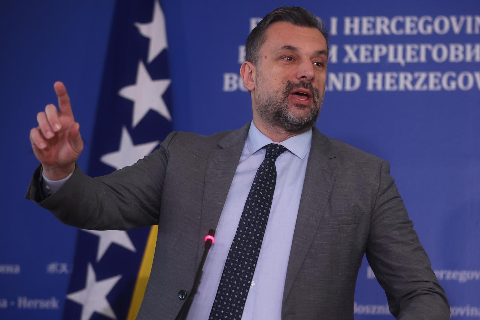 02.02.2023., Sarajevo, Bosna i Hercegovina - Izjava za medije minsitra vanjskih poslova BiH nakon prve sjednice Vijeca ministara Bosne i Hercegovine.   Photo: Armin Durgut/PIXSELL
