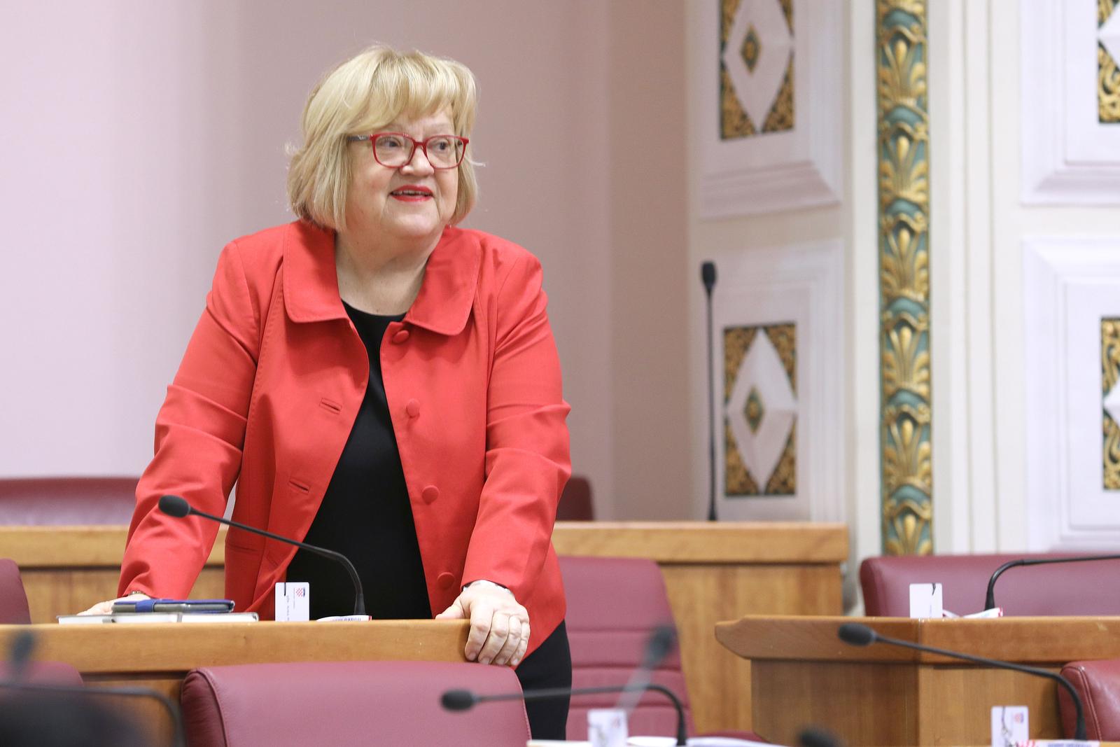 03.02.2023., Zagreb - Sabor 15. sjednicu nastavlja raspravom o izmjenama i dopunama Zakona o rudarstvu. Zastupnici prikladnom odjecom obiljezavaju Dan crvenih haljina, odnosno boree protiv raka. Photo: Patrik Macek/PIXSELL