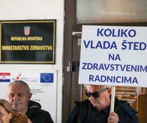 03.02.2023., Zagreb - Medicinske sestre i tehnicari odrzali su prosvjed ispred Ministarstva zdravstva. Photo: Slaven Branislav Babic/PIXSELL