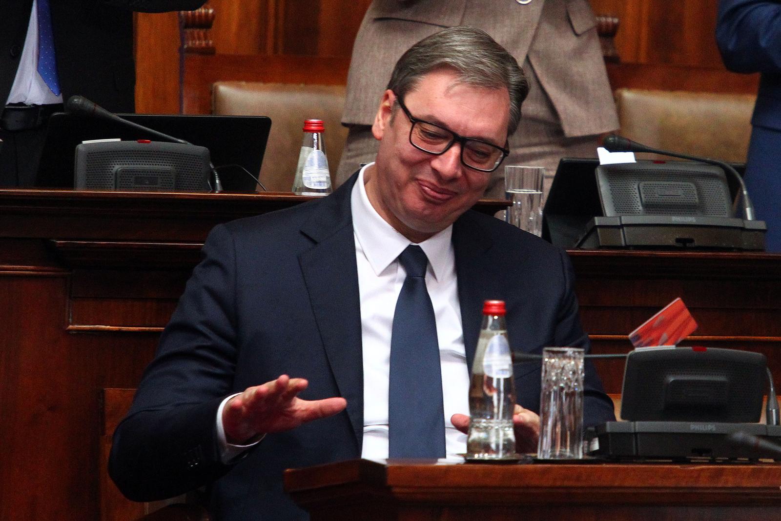 03, February, 2023, Belgrade - The plenary session on Kosovo and Metohija continued in the House of the National Assembly, attended by the President of Serbia, Aleksandar Vucic. Aleksandar Vucic. Photo: A.K./ATAImages

03, februar, 2023, Beograd - U Domu narodne skupstine je nastavljena plenarna sednica o Kosovu i Metohiji kojoj prisustvuje i predsednik Srbije Aleksandar Vucic.  Photo: M.M./ATAImages/PIXSELL