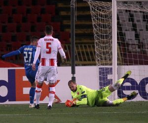 03, December, 2020, Belgrade - The match of the 5th round of Group L of the UEFA Europa League between FK Crvena zvezda and TSG 1899 Hoffenheim at the Rajko Mitic Stadium. Andrej Kramaric, #27 (TSG 1899 Hoffenheim), Milos Degenek, #5 (FK Crvena zvezda) and Milan Borjan, #82 (FK Crvena zvezda). Photo: A.K./ATAImages"n"n03, decembar, 2020, Beograd  - Utakmica 5. kola grupe L UEFA Lige Evrope izmedju FK Crvena zvezda i TSG 1899 Hoffenheim na stadionu Rajko Mitic. Photo: A.K./ATAImages