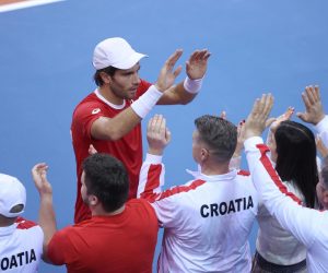 04.02.2023. dvorana Zamet, Rijeka - Kvalifikacijski susret Davis Cupa izmedju Hrvatske i Austrije. Borna Coric tijekom prvog meca protiv Dennisa Novaka. Photo: Nel Pavletic/PIXSELL