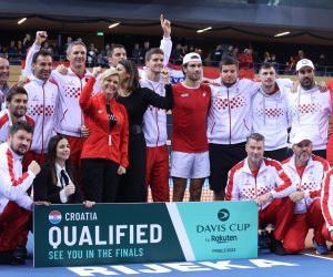 05.2.2023. dvorana Zamet, Rijeka - Clanovi hrvatske Davis cup reprezentacije slave pobjedu protiv Austrije u kvalifikacijskom susretu Davis Cupa. Photo: Nel Pavletic/PIXSELL
