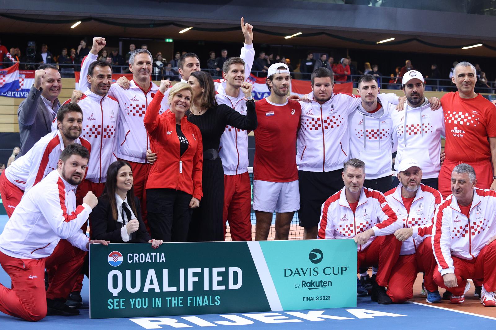 05.2.2023. dvorana Zamet, Rijeka - Clanovi hrvatske Davis cup reprezentacije slave pobjedu protiv Austrije u kvalifikacijskom susretu Davis Cupa. Photo: Nel Pavletic/PIXSELL