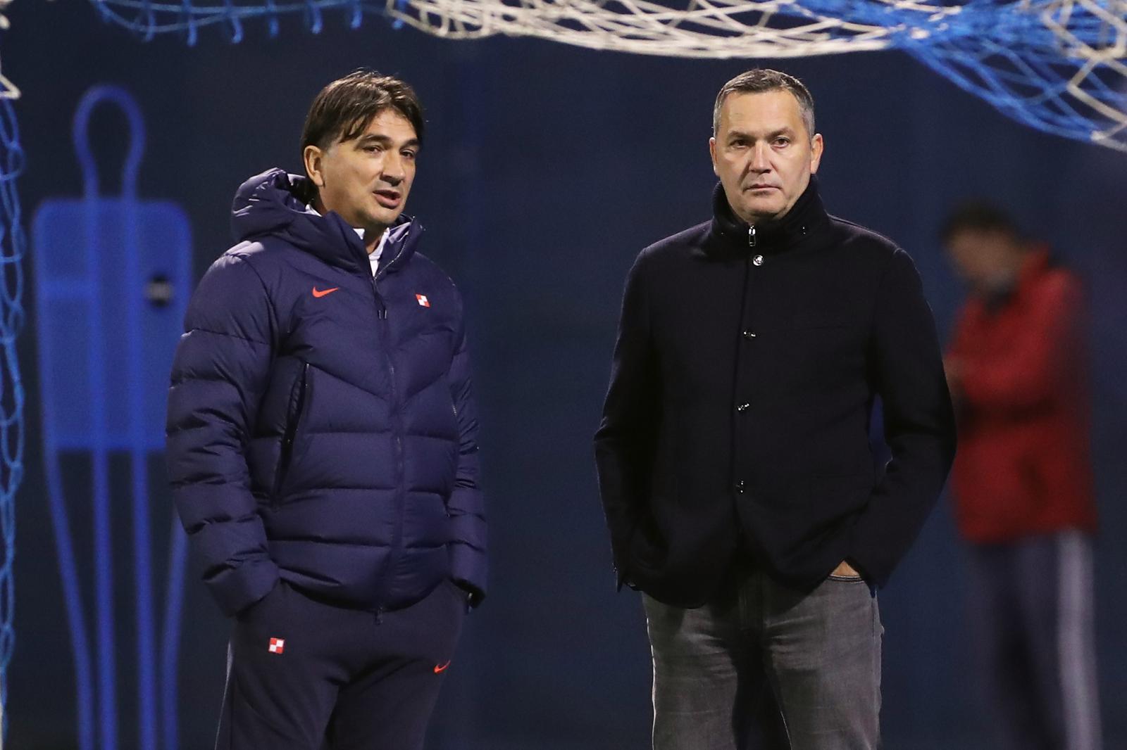 08.11.2021., Stadion Maksimir, Zagreb - Trening hrvatske nogometne reprezentacije u pripremama za utakmice protiv Malte i Rusije u kvalifikacijama za Svjetsko prvenstvo u Kataru. Zlatko Dalic, Marijan Kustic. Photo: Luka Stanzl/PIXSELL