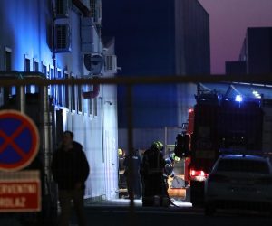 10.02.2023., Zagreb - Pozar u tvornici Rimac u Ulici Velimira Skorpika. Radi se o pozaru akumulatorskih celija u testnom djelu proizvodnje. Photo: Emica Elvedji/PIXSELL