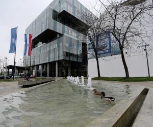 19.03.2019., Zagreb - U fontanama ispred zgrade Adris grupe u Jagicevoj ulici dvije divlje patke odlucile su se malo odmoriti i okupati. rrPhoto: Dalibor Urukalovic/PIXSELL