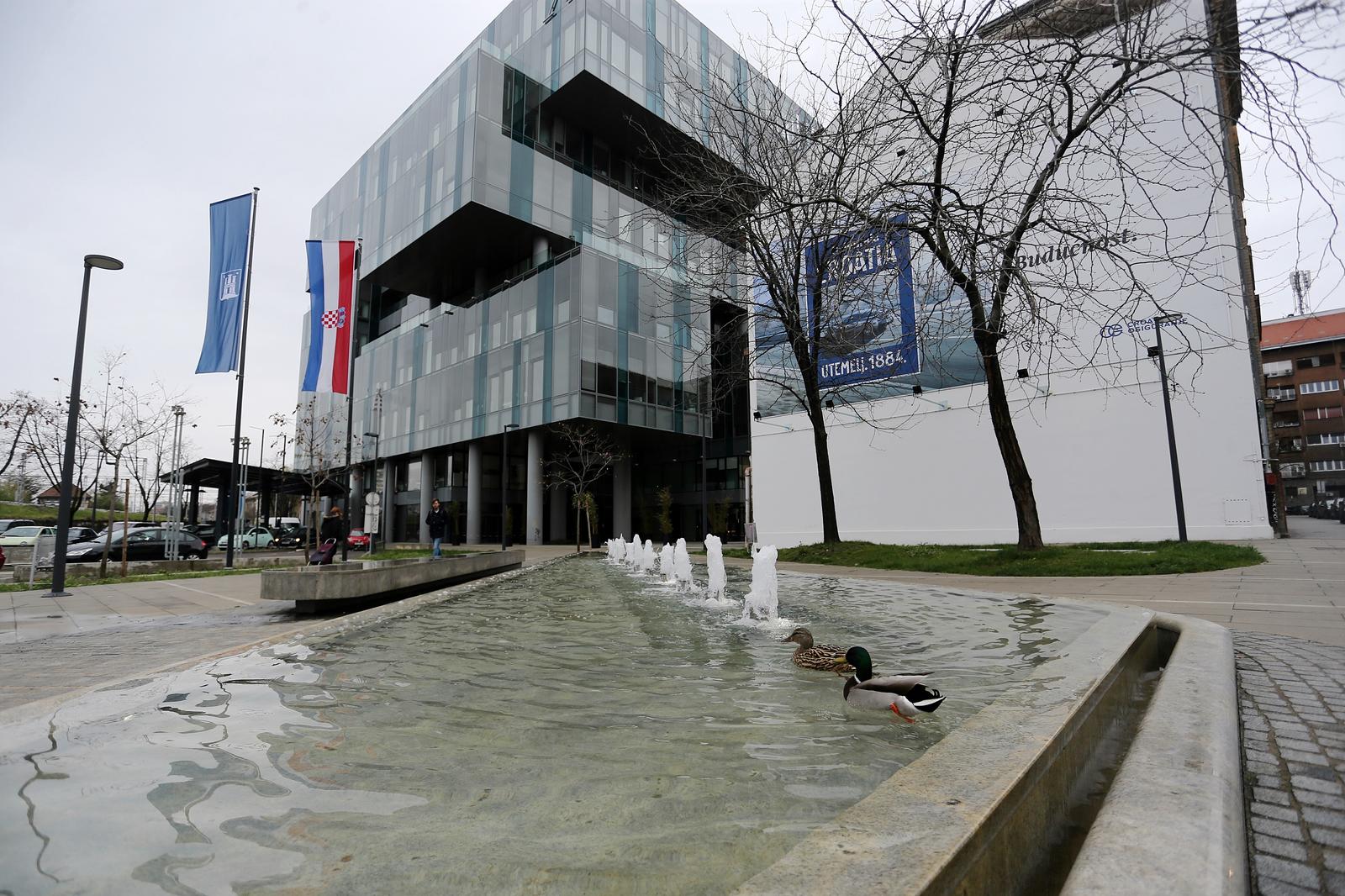 19.03.2019., Zagreb - U fontanama ispred zgrade Adris grupe u Jagicevoj ulici dvije divlje patke odlucile su se malo odmoriti i okupati. rrPhoto: Dalibor Urukalovic/PIXSELL