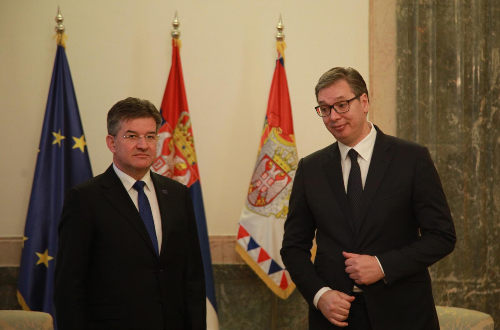 23, November, 2021, Belgrade - Serbian President Aleksandar Vucic met with EU Special Representative for Belgrade-Pristina Dialogue and Other Regional Issues in the Western Balkans Miroslav Lajcak. Miroslav Lajcak, Aleksandar Vucic. Photo: Milos Tesic/ATAImages

23, novembar, 2021, Beograd - Predsednik Srbije Aleksandar Vucic sastao se sa specijalnim predstavnikom Evropske unije za dijalog Beograda i Pristine i druga regionalna pitanja Zapadnog Balkana Miroslavom Lajcakom. Photo: Milos Tesic/ATAImagess Photo: Milos Tesic/PIXSELL