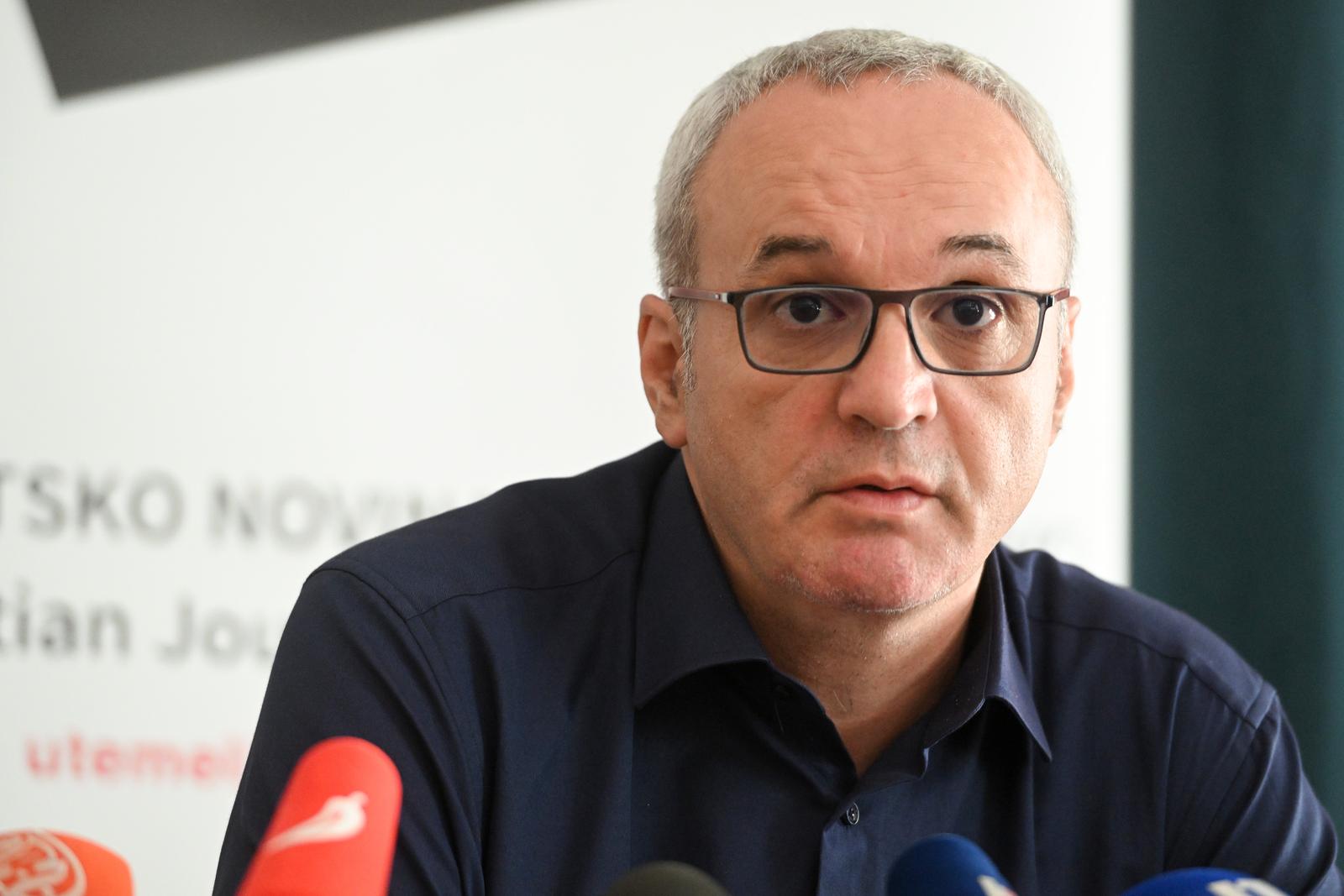 26.08.2022., Zagreb - U Hrvatskom novinarskom drustvu odrzana je konferencija za medije povodom rezultata rada povjerenstva koje je trebalo utvrditi je li bilo pogresaka i propusta u medicinskoj skrbi preminulog novinara Vladimira Matijanica.Na konferenciji su govorili Hrvoje Zovko predsjednik HND-a, Djurdjica Klancir novinarka portala Net.hr, te Ilko Cimic novinar portala index.hr. Hrvoje Zovko. Photo: Davorin Visnjic/PIXSELL