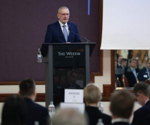 07.02.2023., Zagreb - Hotel Westin. Americka gospodarska komora u Hrvatskoj (AmCham) organizirala je dogadjanje na temu ulaska Hrvatske u schengenski prostor na kojem je glavni govornik bio potpredsjednik Vlade i ministar unutarnjih poslova Davor Bozinovic.  Photo: Sanjin Strukic/PIXSELL