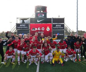 WIJDEWORMER - (l-r) tijdens de UEFA youth league kwartfinale tussen AZ Alkmaar U19 en Real Madrid U19 op het AFAS trainingscomplex op 15 maart 2023 in Wijdewormer, Nederland. FOTO ED van de POL