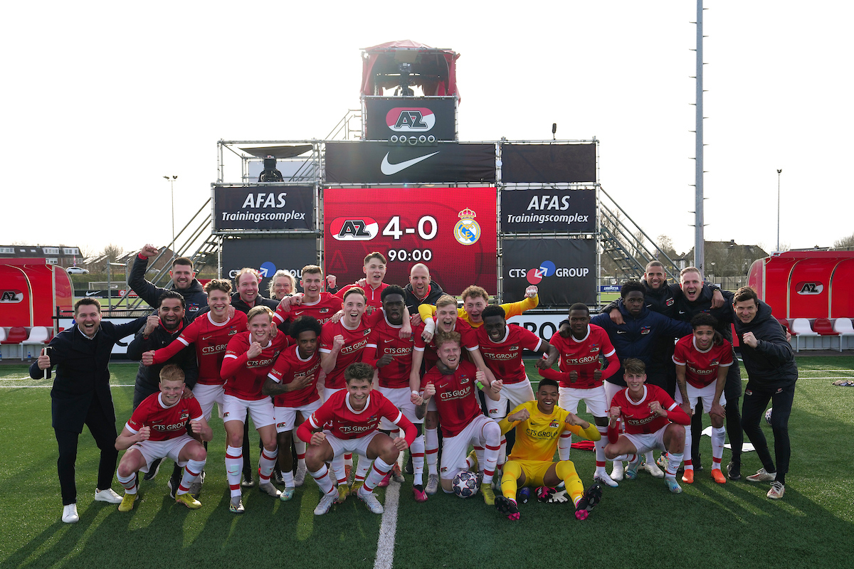 WIJDEWORMER - (l-r) tijdens de UEFA youth league kwartfinale tussen AZ Alkmaar U19 en Real Madrid U19 op het AFAS trainingscomplex op 15 maart 2023 in Wijdewormer, Nederland. FOTO ED van de POL