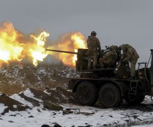 epa10447981 Ukrainian soldiers fire an anti-aircraft gun at a position near Bakhmut, Donetsk region, eastern Ukraine, 04 February 2023, amid Russia's invasion. Ukrainian servicemen have mounted a Soviet-era S-60 anti-aircraft gun on a truck for better mobility and fighting performance. The front-line city of Bakhmut, a key target for Russian forces, has seen heavy fighting for months. Russian troops on 24 February 2022, entered Ukrainian territory, starting a conflict that has provoked destruction and a humanitarian crisis.  EPA/SERGEY SHESTAK