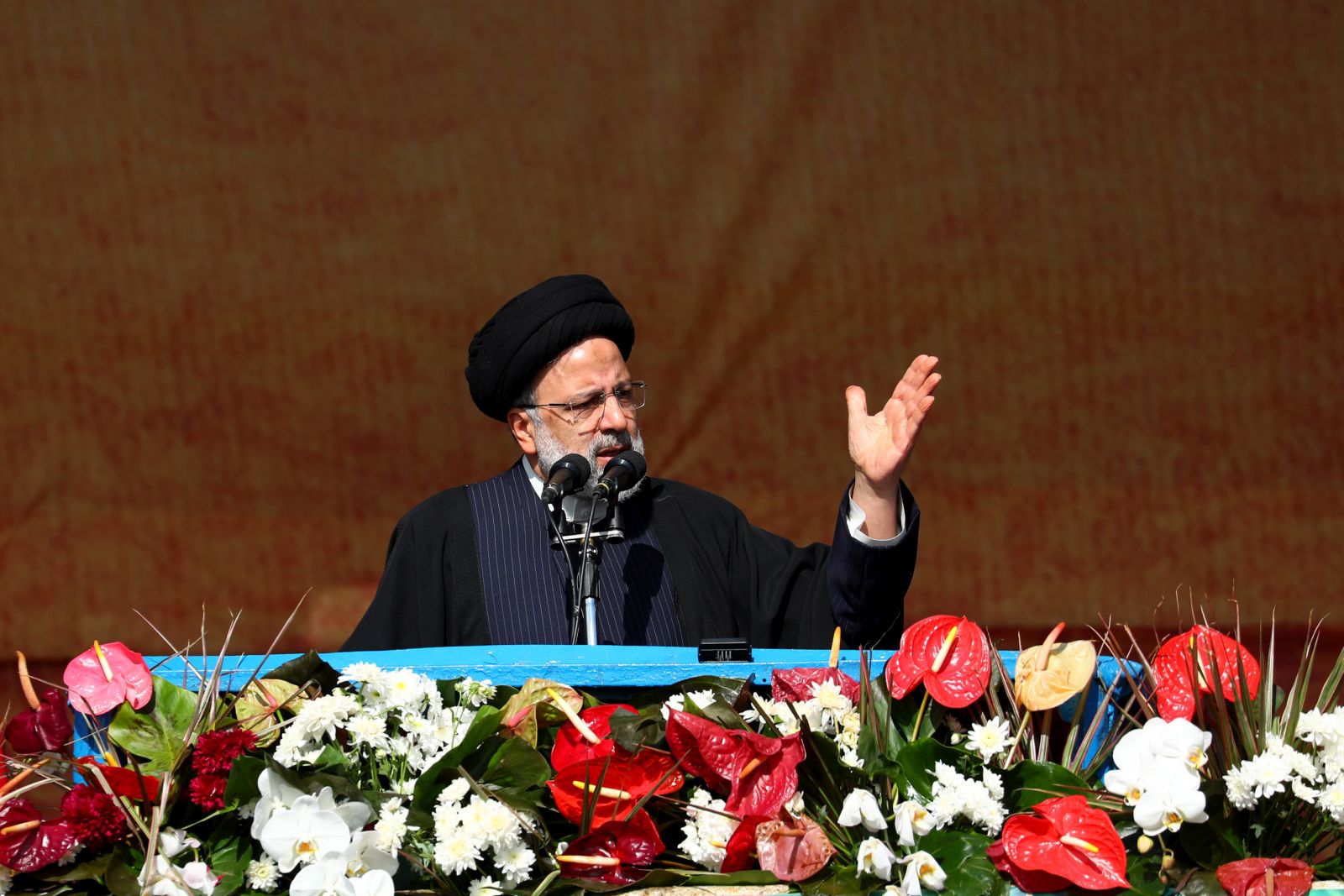epa10460405 A handout picture made available by the Iranian presidential office shows Iranian president Ebrahim Raisi speaks during the 44th anniversary of the 1979 Islamic Revolution, at the Azadi (Freedom) square in Tehran, Iran, 11 February 2023. The event marks the 44th anniversary of the Islamic revolution, which came ten days after Ayatollah Ruhollah Khomeini's returned from his exile in Paris to Iran, toppling the monarchy system and forming the Islamic Republic.  EPA/Iranian presidential office HO  HANDOUT EDITORIAL USE ONLY/NO SALES