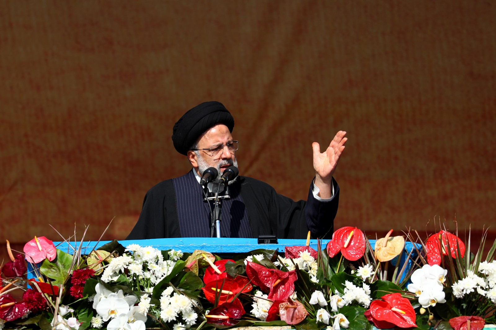 epa10460405 A handout picture made available by the Iranian presidential office shows Iranian president Ebrahim Raisi speaks during the 44th anniversary of the 1979 Islamic Revolution, at the Azadi (Freedom) square in Tehran, Iran, 11 February 2023. The event marks the 44th anniversary of the Islamic revolution, which came ten days after Ayatollah Ruhollah Khomeini's returned from his exile in Paris to Iran, toppling the monarchy system and forming the Islamic Republic.  EPA/Iranian presidential office HO  HANDOUT EDITORIAL USE ONLY/NO SALES