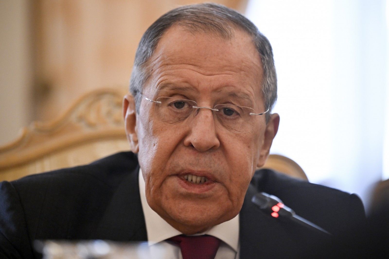 epa10483129 Russian Foreign Minister Sergei Lavrov attends a meeting with China's director of the Office of the Central Foreign Affairs Commission (not pictured) in Moscow, Russia, 22 February 2023. Wang Yi arrived in Moscow on 21 February, and engaged in negotiations with the Secretary of the Security Council of the Russian Federation Nikolai Patrushev. At this meeting, Wang Yi stressed that Chinese-Russian relations are 'strong as a rock' and 'will stand the test in the changing international situation.' According to Wang Yi, Beijing is ready, together with Moscow, to resolutely defend national interests and promote mutually beneficial cooperation in all areas.  EPA/ALEXANDER NEMENOV / POOL