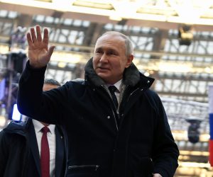 epa10483598 Russian President Vladimir Putin attends a rally-concert 'Glory to defenders of the Fatherland' dedicated to the Defender of the Fatherland Day at Luzhniki Stadium in Moscow, Russia, 22 February 2023. Defender of the Fatherland Day is marked February 23 in Russia, Belarus, Kyrgyzstan, and Tajikistan, commemorating the date in 1918 when the first mass draft into the Red Army took place in Moscow and Petrograd during the country's Civil War and war against the German Emperor.  EPA/MAXIM BLINOV/SPUTNIK/KREMLIN POOL MANDATORY CREDIT