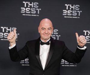 epa10494262 FIFA President Gianni Infantino arrives for the The Best FIFA Football Awards 2022 ceremony in Paris, France, 27 February 2023.  EPA/YOAN VALAT