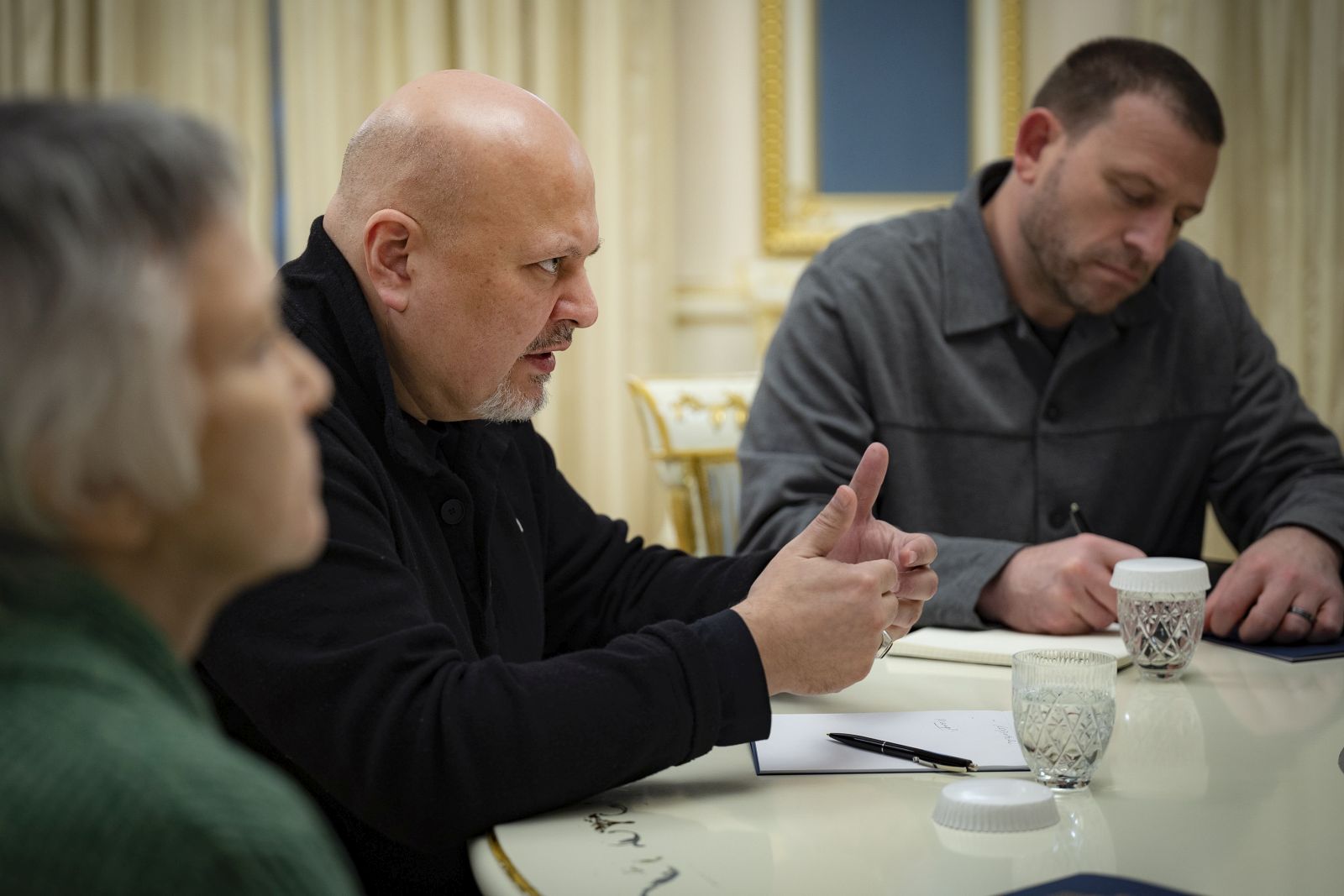 epa10495589 A handout photo made available by the Ukrainian Presidential Press Service shows Prosecutor of the International Criminal Court (ICC) Karim Khan during a meeting with Ukraine's President Zelensky in Kyiv (Kiev), Ukraine, 28 February 2023, amid Russia's invasion. Russian troops entered Ukraine on 24 February 2022 starting a conflict that has provoked destruction and a humanitarian crisis. One year on, fighting continues in many parts of the country.  EPA/UKRAINIAN PRESIDENTIAL PRESS SERVICE HANDOUT -- MANDATORY CREDIT: UKRAINIAN PRESIDENTIAL PRESS SERVICE -- HANDOUT EDITORIAL USE ONLY/NO SALES