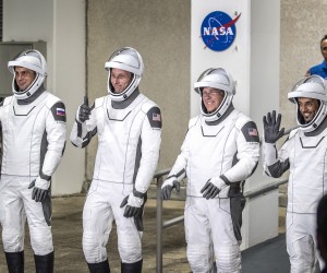 epa10498069 Members of the NASA's Crew-6 walk out of the Neil A. Armstrong Operations and Checkout Building for Launch Complex 39A in Titusville, Florida, USA, 01 March 2023. (L-R) Roscosmos cosmonaut Andrey Fedyaev, NASA’s Warren Hoburg and Stephen Bowen and UAE astronaut Sultan Alneyadi. According to the NASA, the Crew-6 launch will carry two NASA astronauts, Mission Commander Stephen Bowen and Pilot Warren Hoburg, along with UAE (United Arab Emirates) astronaut Sultan Alneyadi, and Roscosmos cosmonaut Andrey Fedyaev, who will serve as mission specialists to the space station for a science expedition mission. This is the sixth crew rotation mission with astronauts using the SpaceX Dragon spacecraft on a Falcon 9 rocket to the orbiting laboratory as part of the agency’s Commercial Crew Program.  EPA/CRISTOBAL HERRERA-ULASHKEVICH