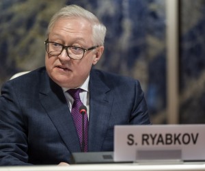 epa10498429 Deputy Minister of Foreign Affairs of the Russian Federation Sergei Ryabkov delivers his speech during a session of the Conference on Disarmament at the European headquarters of the United Nations in Geneva, Switzerland, 02 March 2023.  EPA/MARTIAL TREZZINI
