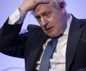 epa10498668 British former prime minister Boris Johnson speaks at Global Soft Power Summit 2023 at the Queen Elizabeth II Centre in London, Britain, 02 March 2023.  EPA/TOLGA AKMEN