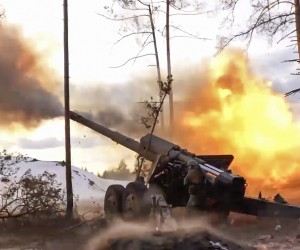 epa10502600 A still taken from a handout video made available by on 04 March 2023 by the Russian Defence Ministry's press service shows a 2A36 Giatsint-B 152mm field gun being fired at an undisclosed location the in Zaporizhzhia region, Ukraine. On 24 February 2022 Russian troops entered the Ukrainian territory in what the Russian president declared to be a 'Special Military Operation', starting an armed conflict that has provoked destruction and a humanitarian crisis.  EPA/RUSSIAN DEFENCE MINISTRY PRESS SERVICE/HANDOUT HANDOUT   BEST QUALITY AVAILABLE HANDOUT EDITORIAL USE ONLY/NO SALES