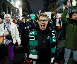 epa10506818 People take part in a night feminist demonstration prior to March 8, international day of fight for women's rights in Paris, France, 06 March 2023.  EPA/TERESA SUAREZ