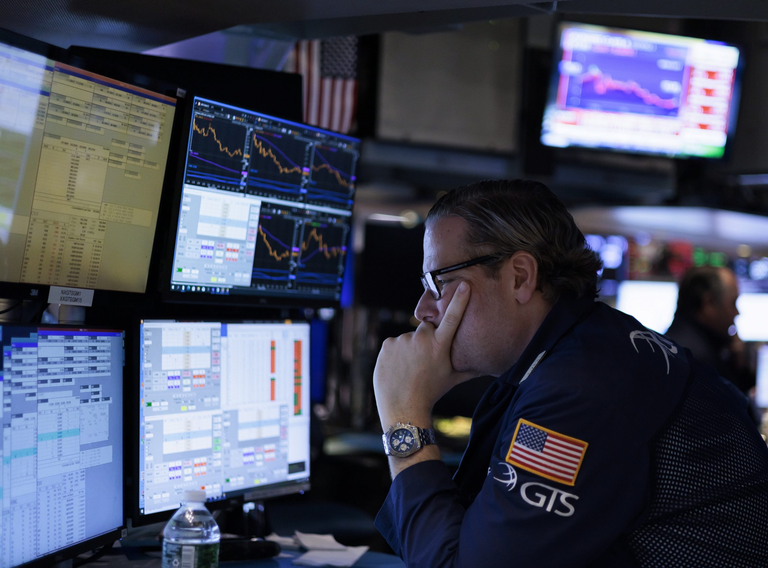 epa10508338 A trader works on the floor of the New York Stock Exchange at the Closing Bell in New York, New York, USA, 07 March 2023. The Dow Jones industrial average lost 574 points on 07 March following comments by the US Federal Reserve Chairman during testimony to the US Congress that the central bank will likely raise interest rates more that initially anticipated in an effort to lower inflation.  EPA/JUSTIN LANE