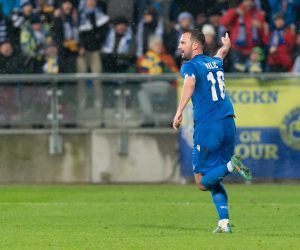 epa10512489 Antonio Milic of Lech Poznan celebrates after scoring a goal  during the UEFA Europa Conference League round of 16 match between Lech Poznan and Djurgardens IF in Poznan, Poland, 09 March 2023.  EPA/Jakub Kaczmarczyk POLAND OUT