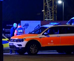 epa10512751 Emergency workers and police gather at the scene of a shooting in Hamburg, Germany, 09 March 2023. According to police, the shooting took place around 9 pm, killing seven people and injuring at least eight others. The gunman is believed to be among the several dead found in the building, police said.  EPA/NEWS5     BEST QUALITY AVAILABLE