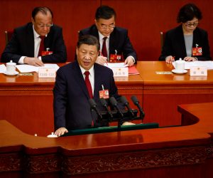 epa10519045 Chinese President Xi Jinping speaks during the Closing Session of the National People's Congress (NPC) at the Great Hall of the People, in Beijing, China, 13 March 2023. China holds two major annual political meetings, the National People's Congress (NPC) and the Chinese People's Political Consultative Conference (CPPCC) which run alongside and together are known as 'Lianghui' or 'Two Sessions'.  EPA/MARK R. CRISTINO