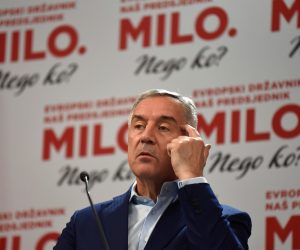 epa10533086 Presidential candidate and incumbent President of Montenegro Milo Djukanovic addresses the media in Podgorica, Montenegro, 19 March 2023. Early projections suggest that President Djukanovic will face Jakov Milatovic in the second round of the elections for President of Montenegro on 02 April 2023.  EPA/BORIS PEJOVIC