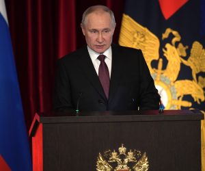 epa10533523 Russian President Vladimir Putin speaks during an annual extended meeting of the Board of the Russian Interior Ministry, in Moscow, Russia, 20 March 2023.  EPA/ALEXEI NIKOLSKY/SPUTNIK/KREMLIN POOL MANDATORY CREDIT