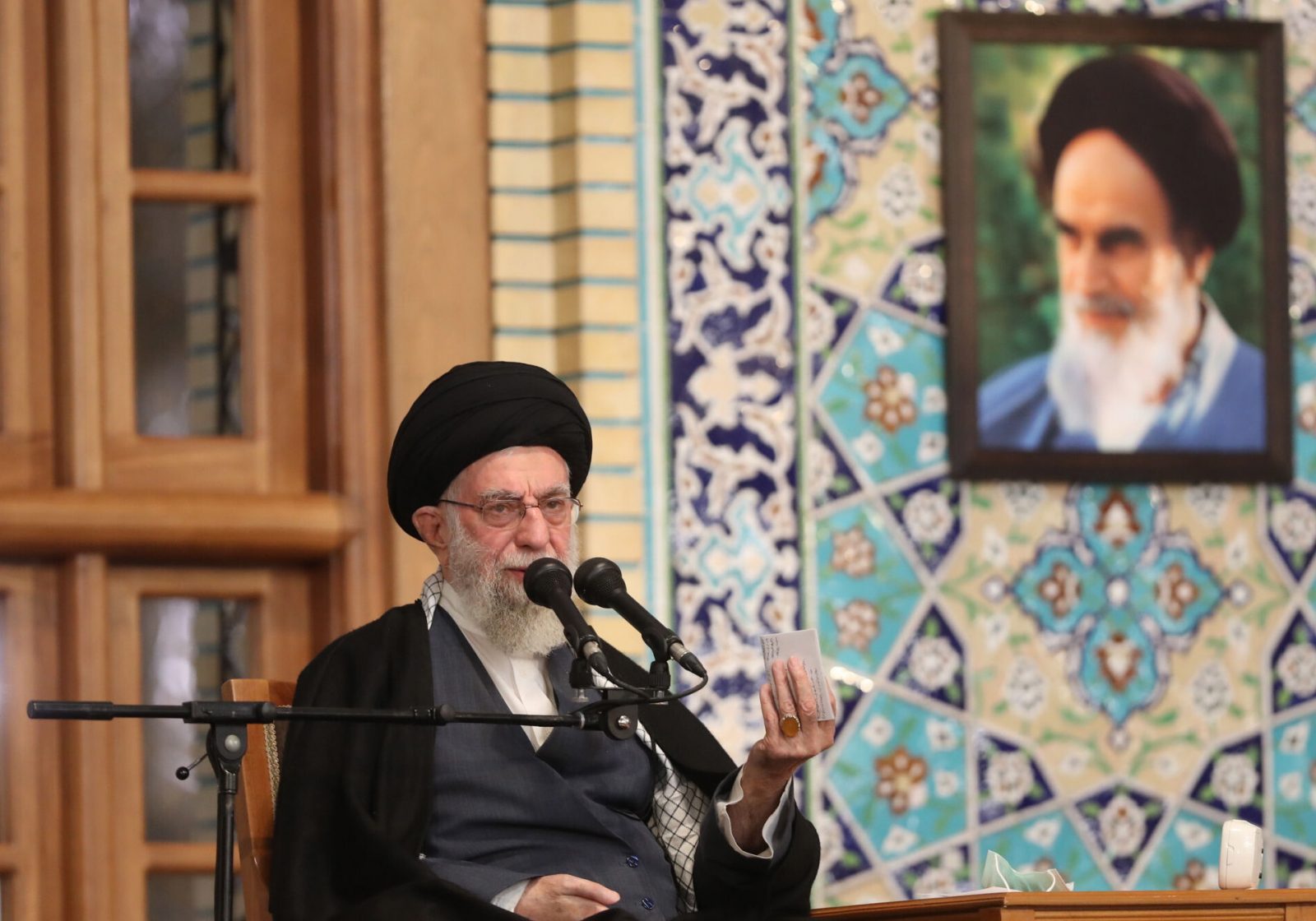 epa10535368 A handout photo made available by the Iranian supreme leader office shows Iranian Supreme Leader Ayatollah Ali Khamenei greeting the crowd in the city of Mashhad, Iran, 21 March 2023. According to Irna news agency, Khamenei said that they are ready to rebuild their diplomacy with the West as they did with their neighbors, referring to the recent deal between Iran and Saudi Arabia.  EPA/HO HANDOUT  HANDOUT EDITORIAL USE ONLY/NO SALES