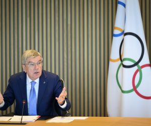 epa10546651 International Olympic Committee (IOC) President Thomas Bach speaks at the opening of the executive board meeting of the International Olympic Committee (IOC), at the Olympic House, in Lausanne, Switzerland, 28 March 2023. The International Olympic Committee (IOC) Executive Board is set to discuss the results of consultations regarding the status of athletes from Russia and Belarus in its meeting set to run until March 30.  EPA/LAURENT GILLIERON