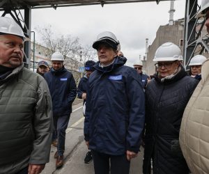 epa10548640 A picture taken during a visit to Enerhodar organized by the Russian military shows International Atomic Energy Agency (IAEA) Director-General Rafael Mariano Grossi (C) at the Zaporizhzhia Nuclear Power Plant (ZNPP) in Enerhodar, southeastern Ukraine, 29 March 2023. According to Ukrainian national nuclear energy company Energoatom, 'Grossi plans to see how the situation at the ZNPP has changed, talk to the staff working there, and act as a guarantor of the rotation of members of the IAEA’s permanent mission, which has been at the ZNPP since September 2022.'  EPA/SERGEI ILNITSKY