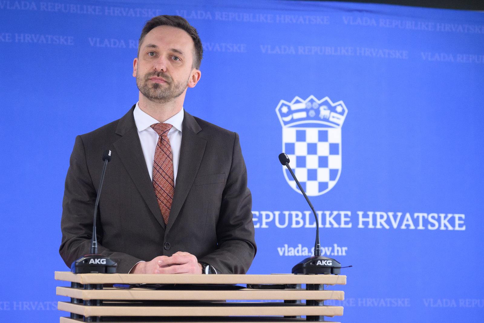 02.03.2023., Zagreb - 198. sjednica Vlade RH - Na dnevnom redu Vladine sjednice je prijedlog zakona o izvanparnicnom postupku te prijedlog programa drzavne potpore za iznimno osjetljive sektore u poljoprivredi za ovu godinu. Izjava - Marin Piletic.
 Photo: Davor Puklavec/PIXSELL