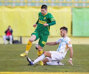 03.03.2023., stadion Aldo Drosina, Pula - SuperSport HNL, 24. kolo, NK Istra 1961 - HNK Rijeka. Ante Erceg, Bruno Goda Photo: Srecko Niketic/PIXSELL