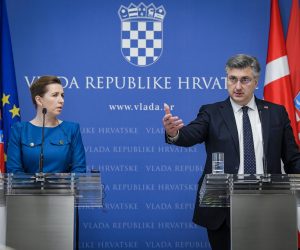 07.03.2023., Zagreb -  Predsjednica Vlade Kraljevine Danske Mette Frederiksen i predsjednik Vlade RH Andrej Plenkovic odrzali su konferenciju za medije nakon sastanka u Banskim dvorima. Photo: Josip Regovic/PIXSELL